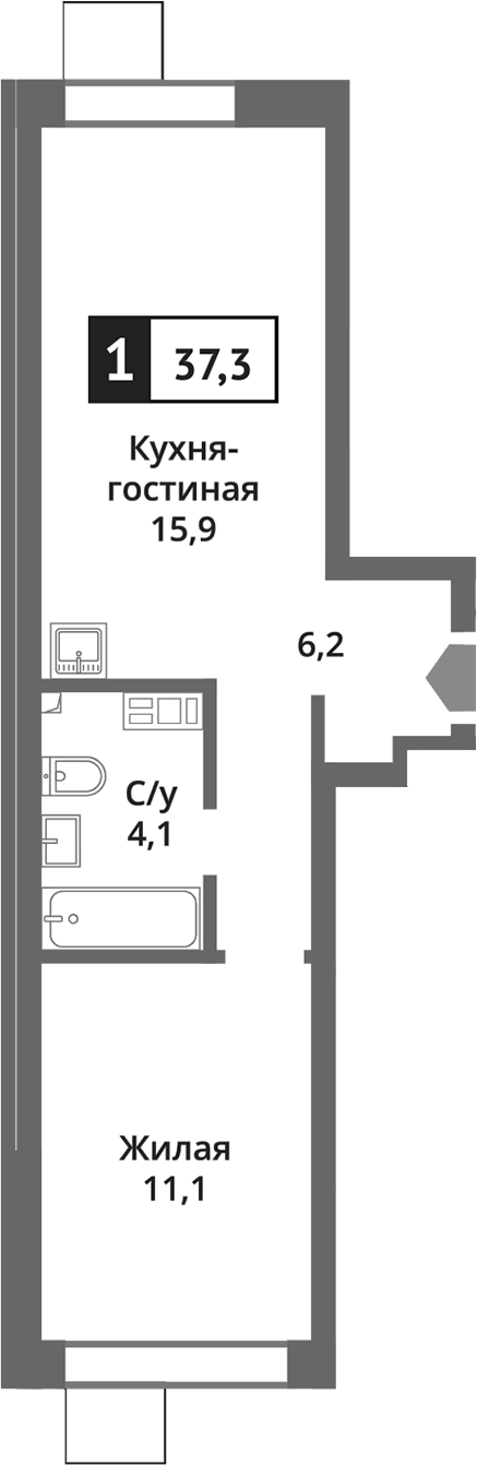 Планировка — Никольский квартал Отрада, 2-комн., 37 м²
