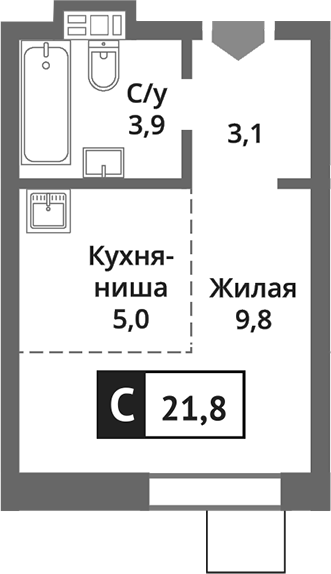 Планировка — Никольский квартал Отрада, Студия, 22 м²