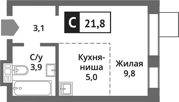 Планировка — Никольский квартал Отрада, Студия, 22 м²