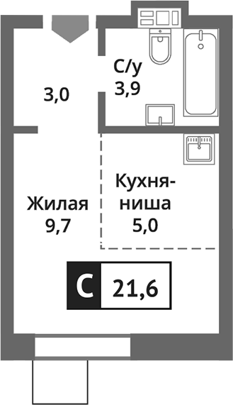 Планировка — Никольский квартал Отрада, Студия, 22 м²