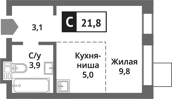 Планировка — Никольский квартал Отрада, Студия, 22 м²
