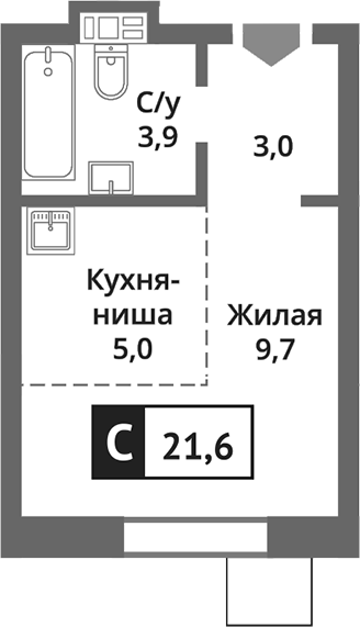 Планировка — Никольский квартал Отрада, Студия, 22 м²