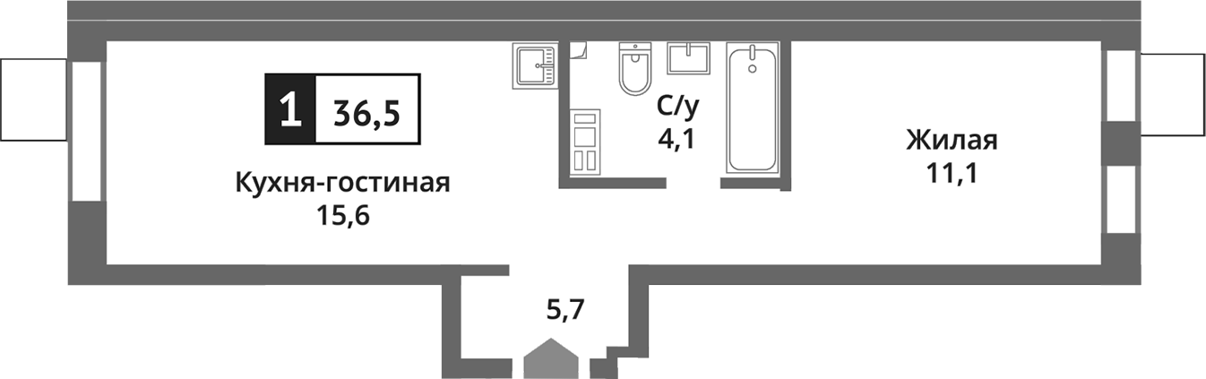 Планировка — Никольский квартал Отрада, 2-комн., 37 м²
