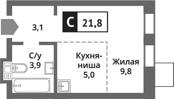 Планировка — Никольский квартал Отрада, Студия, 22 м²