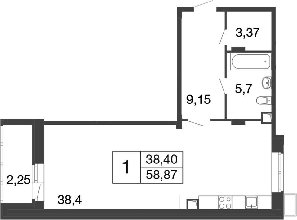Планировка — Времена года, Студия, 57 м²