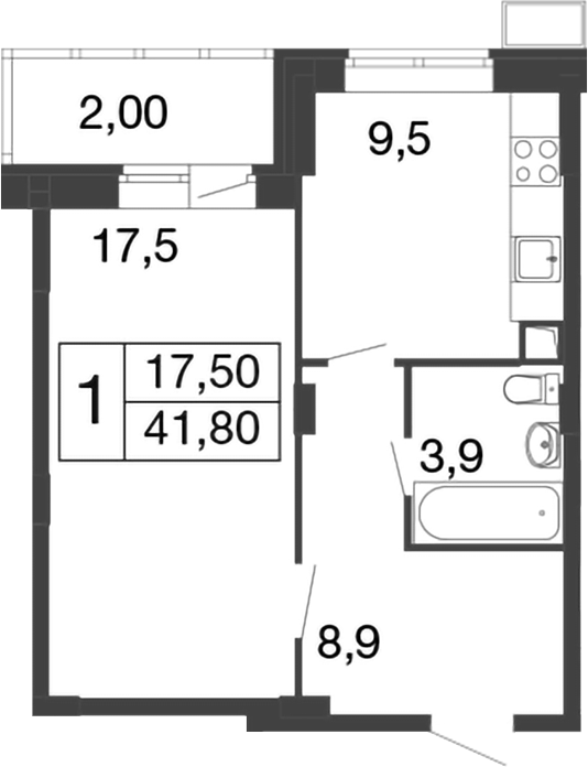 Планировка — Времена года, 1-комн., 40 м²