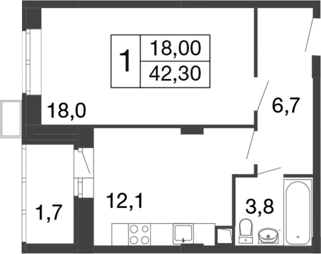 Планировка — Времена года, 1-комн., 41 м²