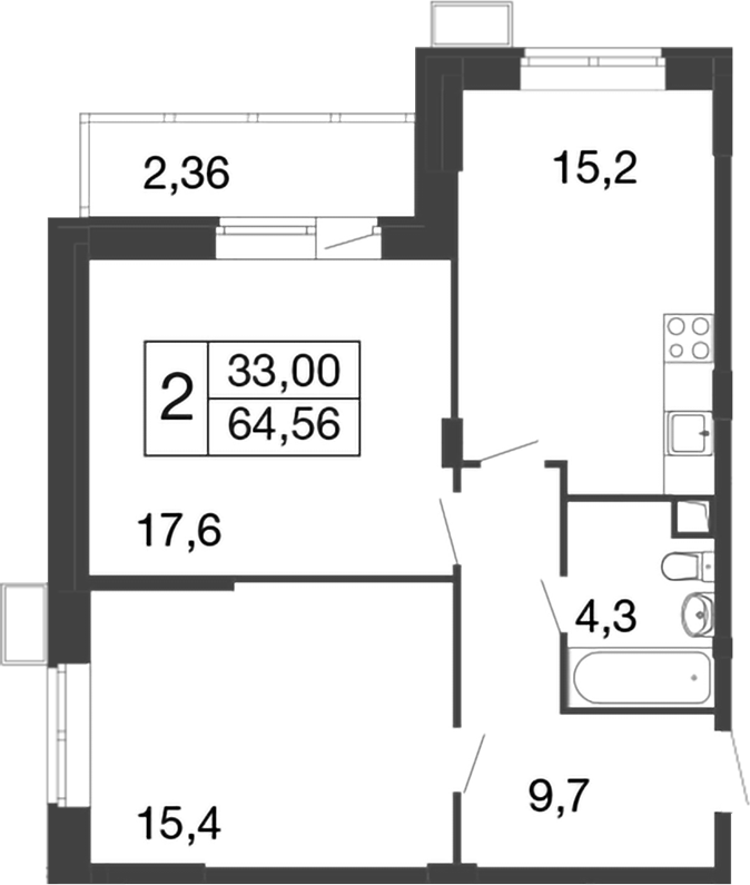 Планировка — Времена года, 2-комн., 62 м²