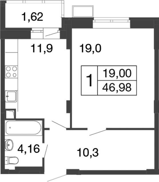 Планировка — Времена года, 1-комн., 45 м²