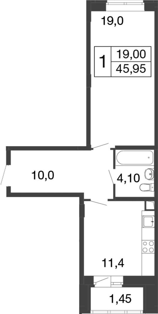 Планировка — Времена года, 1-комн., 45 м²