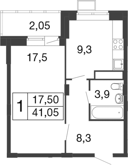 Планировка — Времена года, 1-комн., 39 м²
