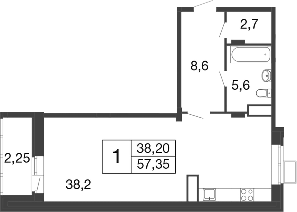 Планировка — Времена года, Студия, 55 м²