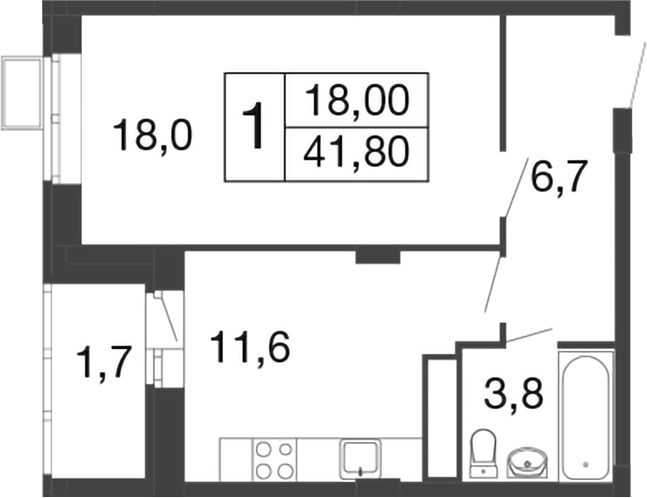 Планировка — Времена года, 1-комн., 40 м²