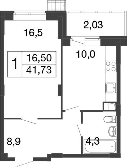 Планировка — Времена года, 1-комн., 40 м²