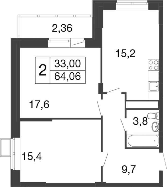 Планировка — Времена года, 2-комн., 62 м²