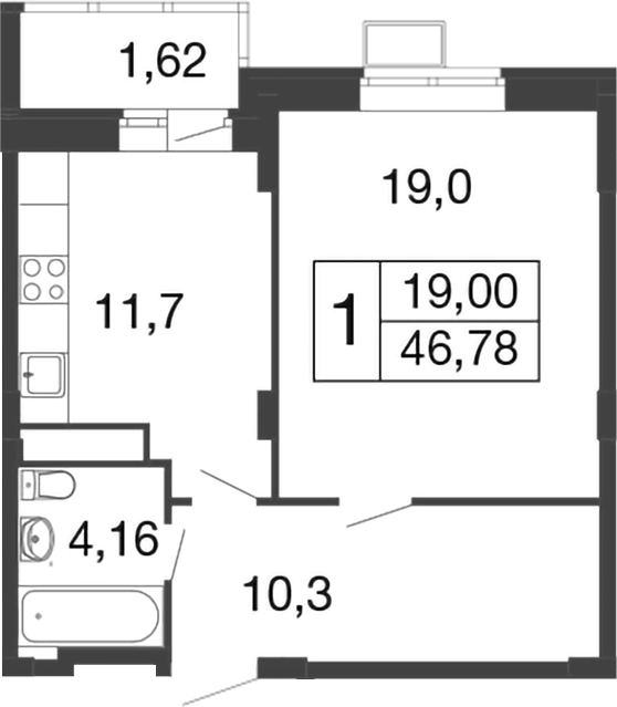 Планировка — Времена года, 1-комн., 45 м²