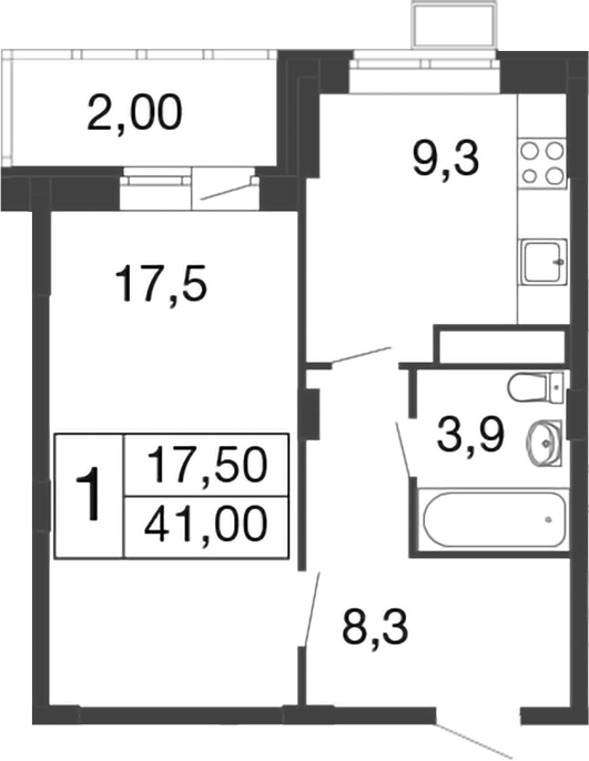 Планировка — Времена года, 1-комн., 39 м²