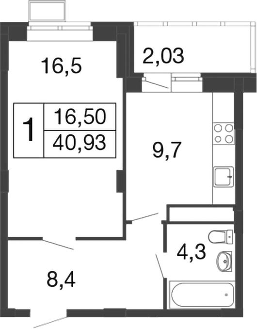 Планировка — Времена года, 1-комн., 39 м²