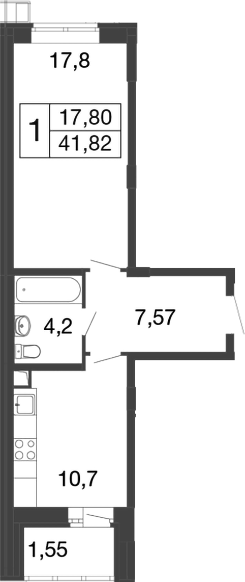 Планировка — Времена года, 1-комн., 40 м²