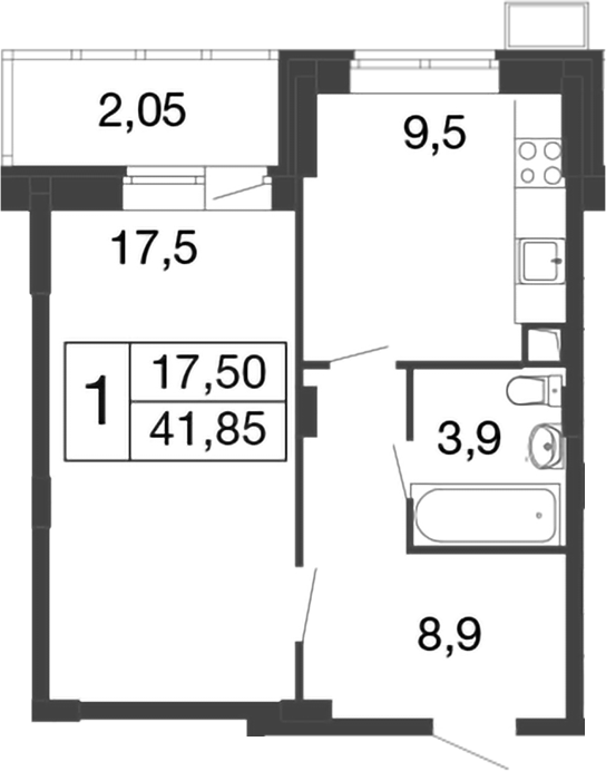 Планировка — Времена года, 1-комн., 40 м²
