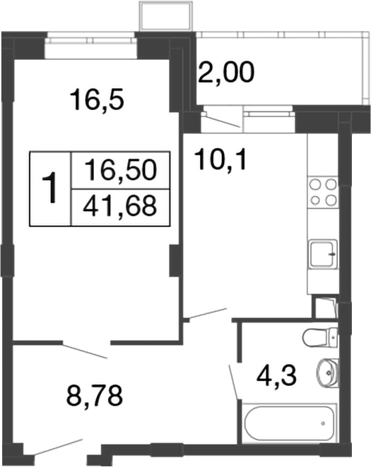 Планировка — Времена года, 1-комн., 40 м²