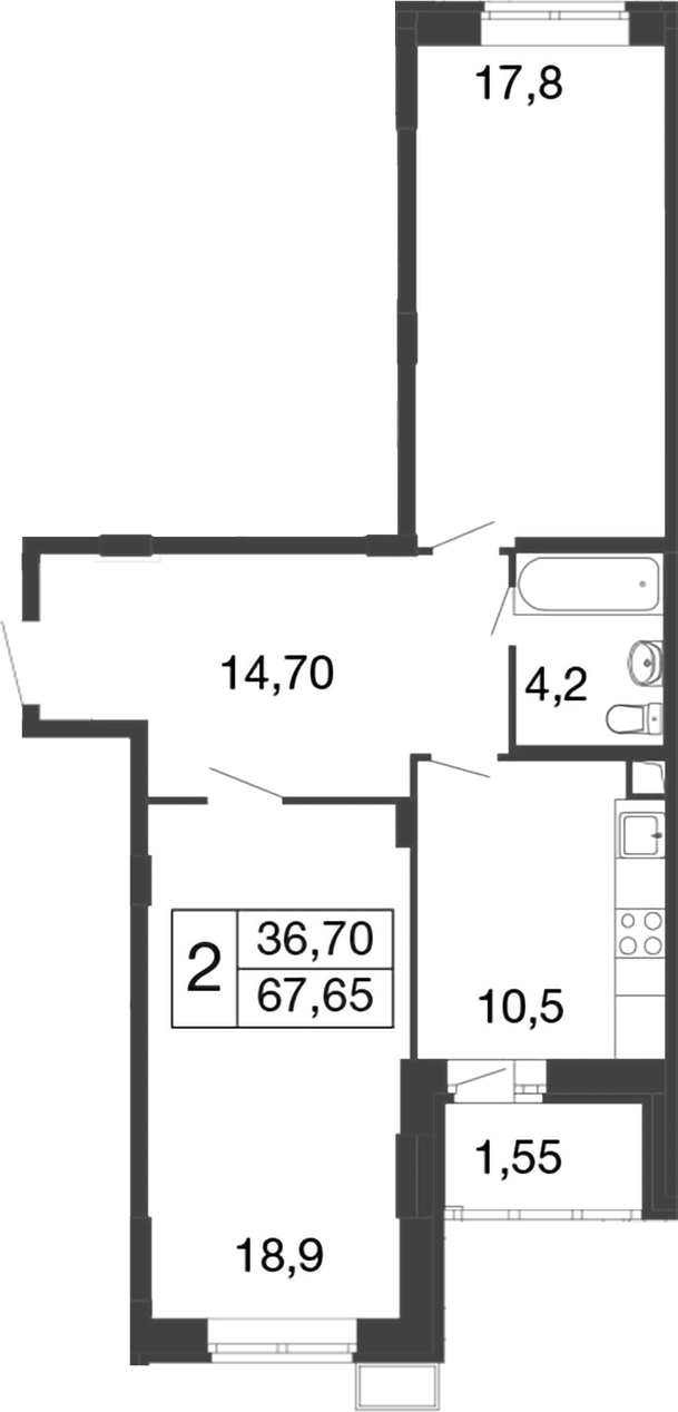 Планировка — Времена года, 2-комн., 66 м²