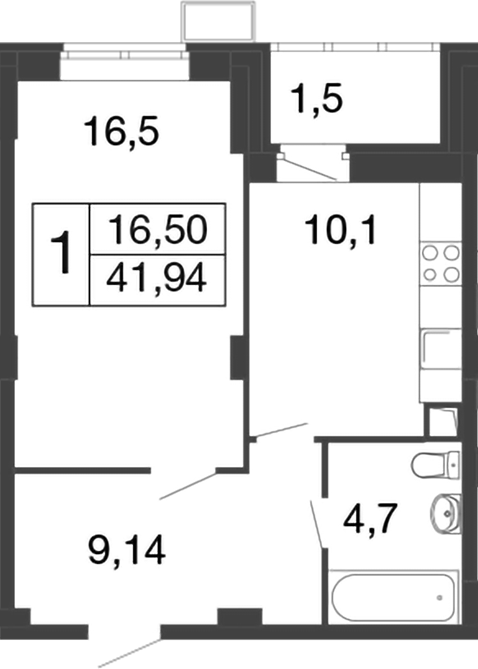 Планировка — Времена года, 1-комн., 40 м²