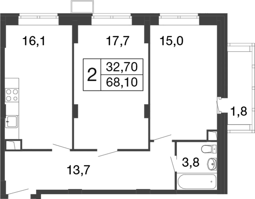 Планировка — Времена года, 2-комн., 66 м²