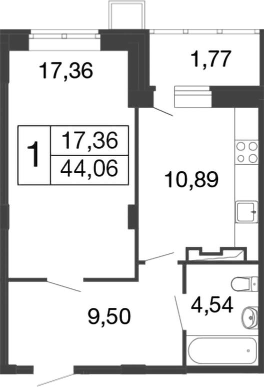 Планировка — Времена года, 1-комн., 42 м²