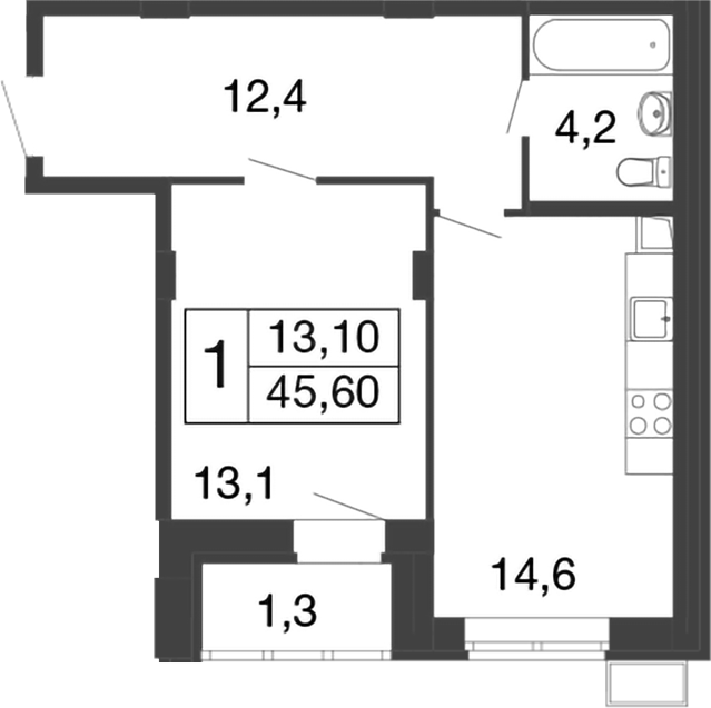 Планировка — Времена года, 1-комн., 44 м²