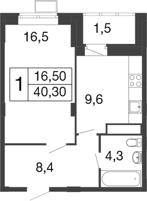 Планировка — Времена года, 1-комн., 39 м²