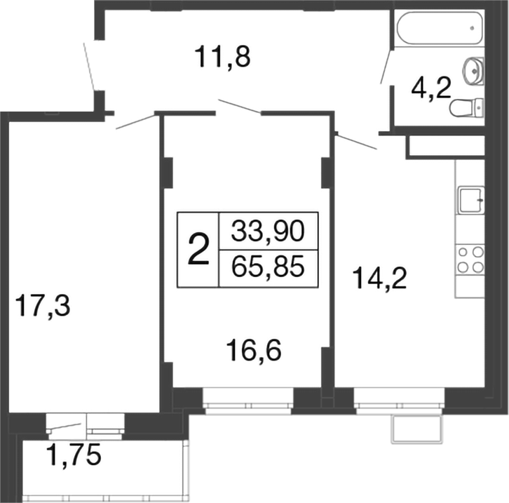 Планировка — Времена года, 2-комн., 64 м²