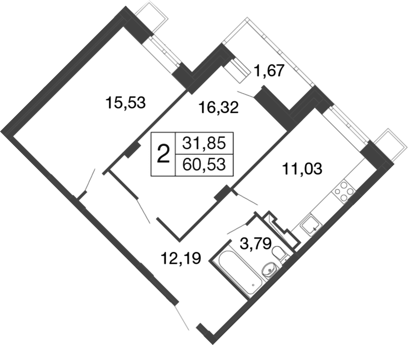 Планировка — Времена года, 2-комн., 59 м²