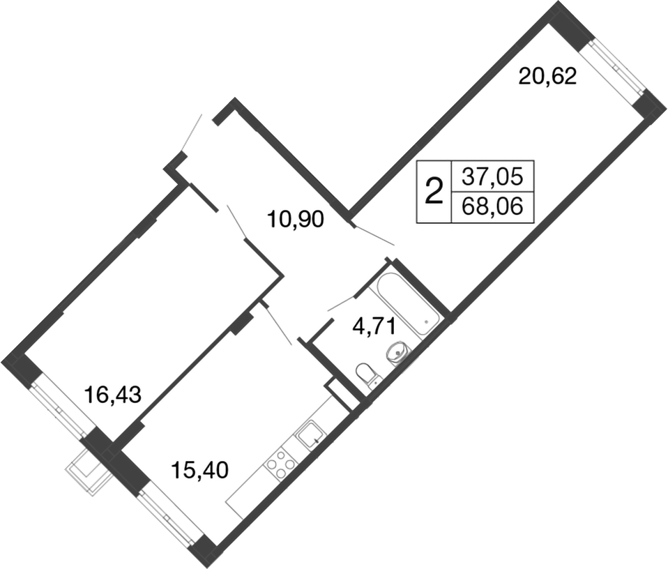 Планировка — Времена года, 2-комн., 68 м²