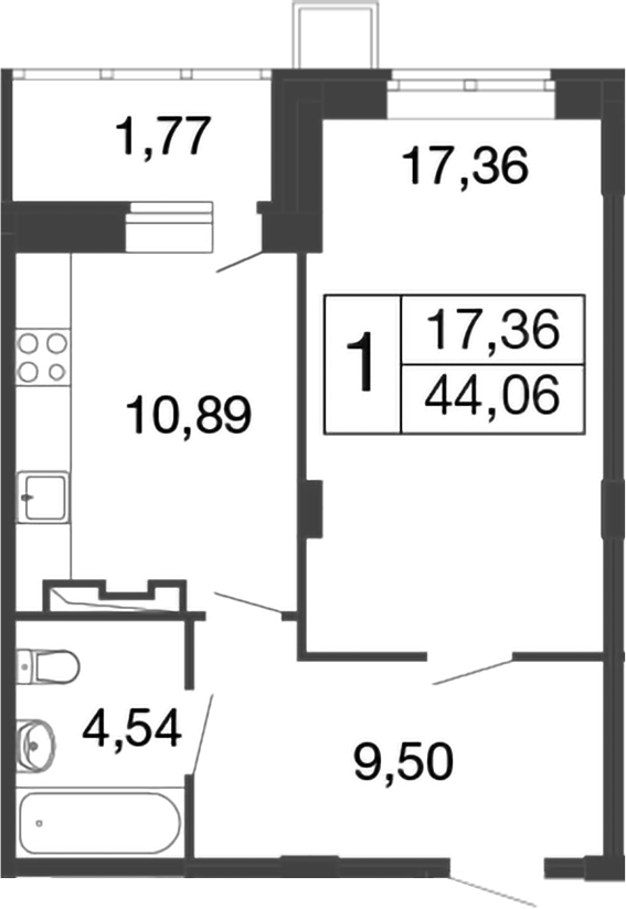 Планировка — Времена года, 1-комн., 42 м²