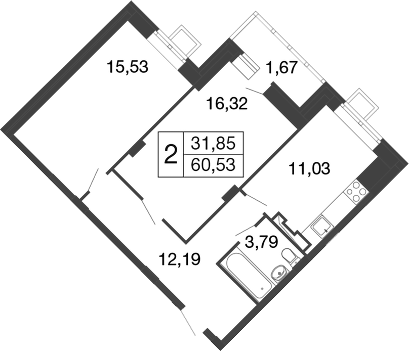 Планировка — Времена года, 2-комн., 59 м²