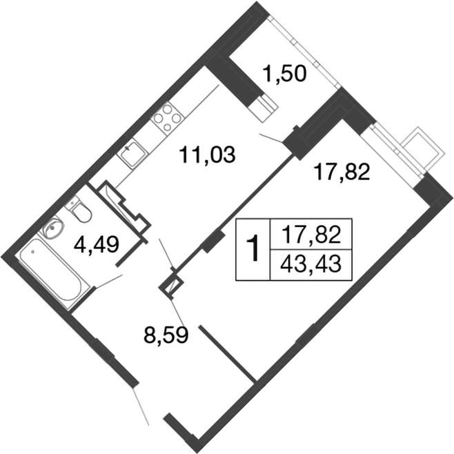 Планировка — Времена года, 1-комн., 42 м²