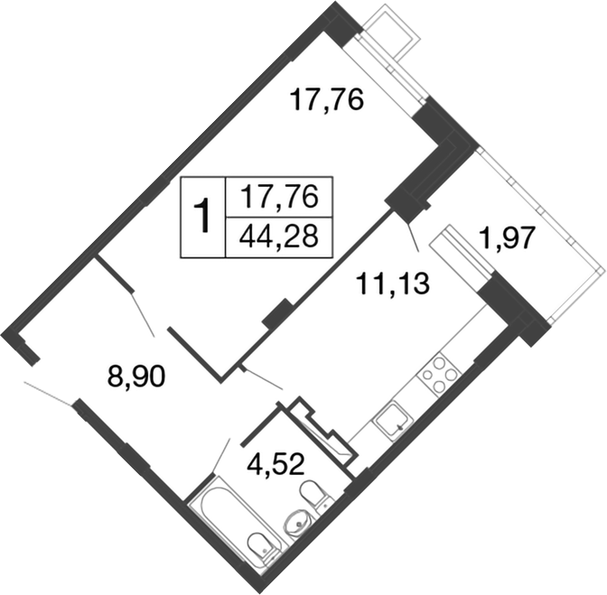 Планировка — Времена года, 1-комн., 42 м²
