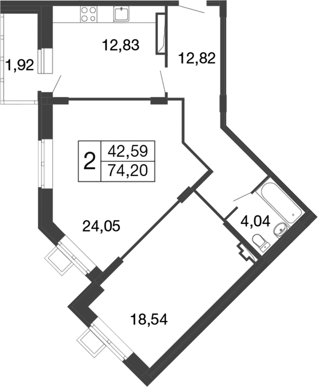 Планировка — Времена года, 2-комн., 72 м²