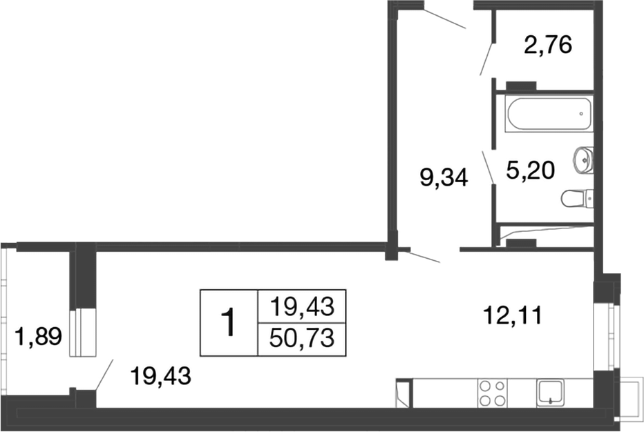 Планировка — Времена года, Студия, 49 м²