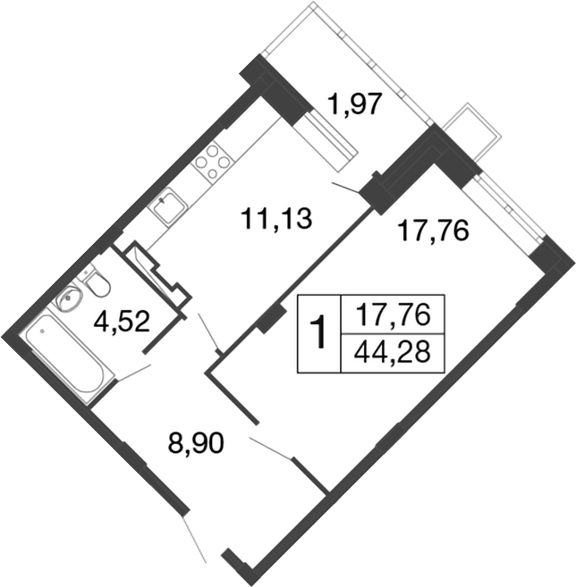 Планировка — Времена года, 1-комн., 42 м²