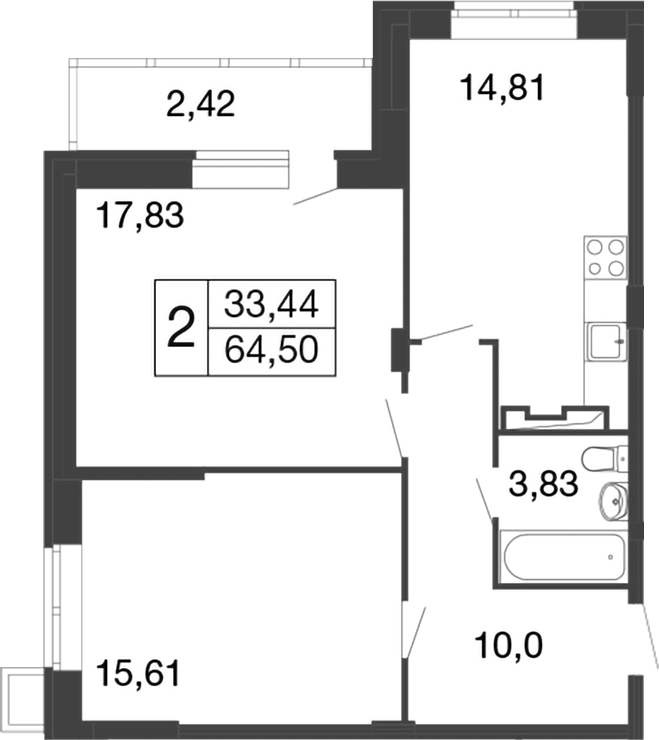 Планировка — Времена года, 2-комн., 62 м²