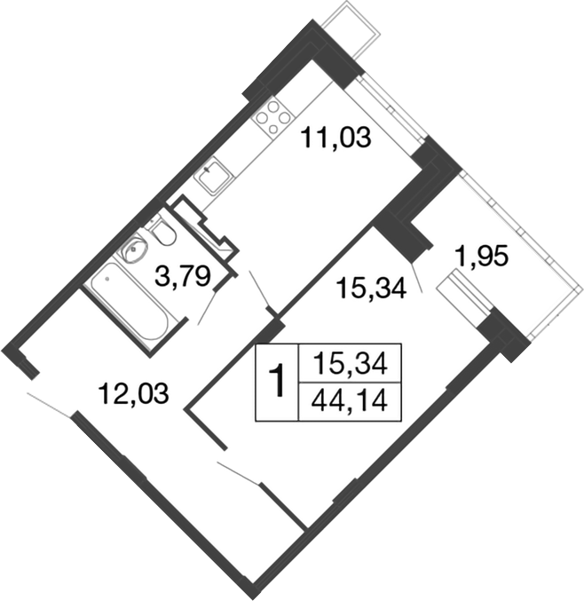 Планировка — Времена года, 1-комн., 42 м²