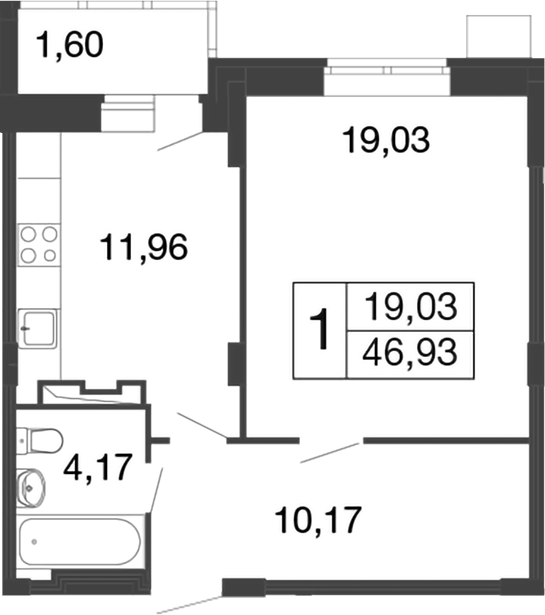 Планировка — Времена года, 1-комн., 45 м²