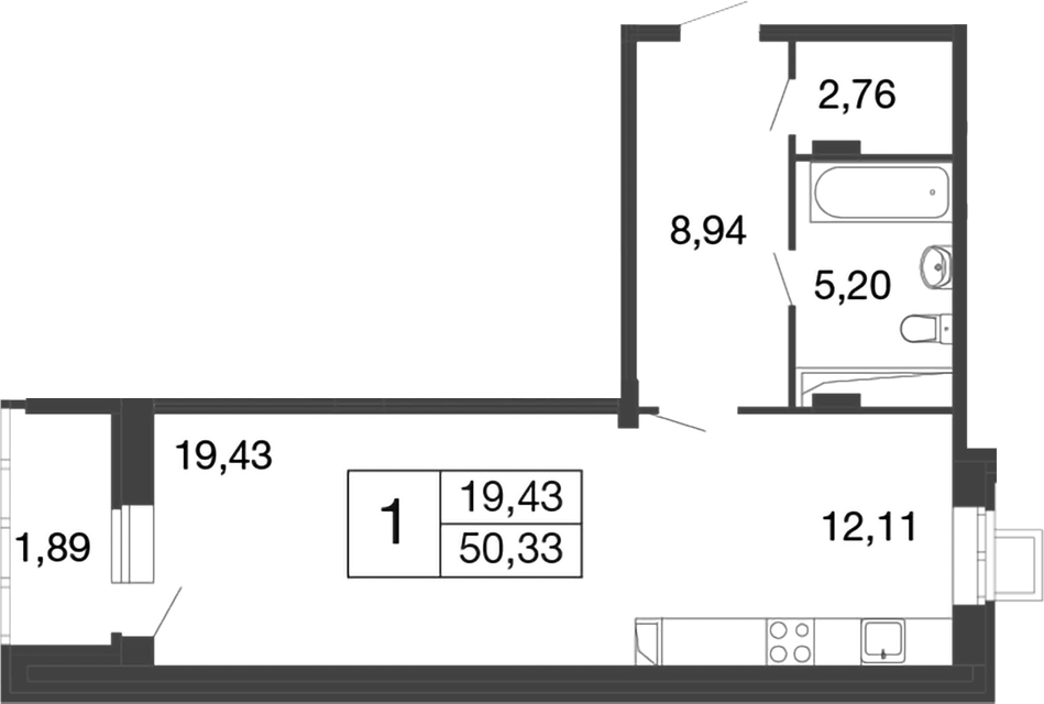 Планировка — Времена года, Студия, 48 м²