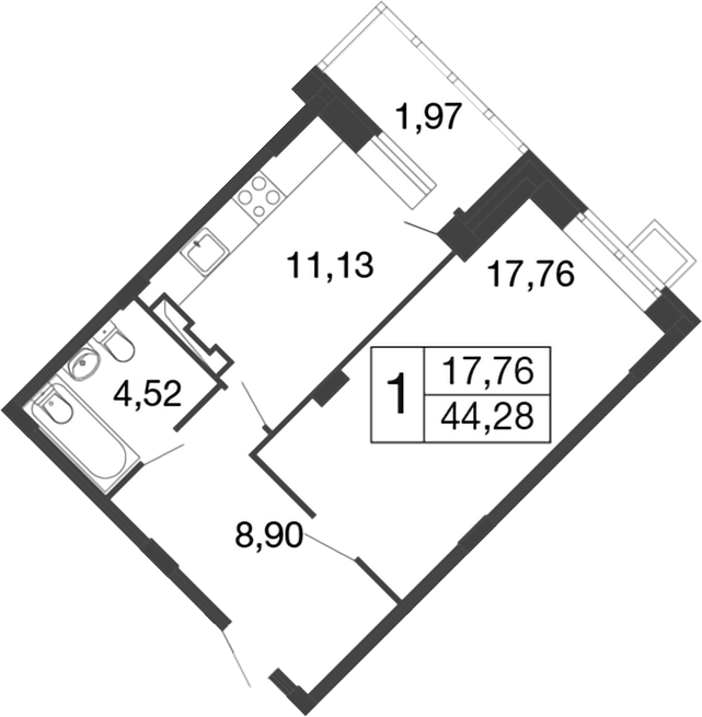 Планировка — Времена года, 1-комн., 42 м²