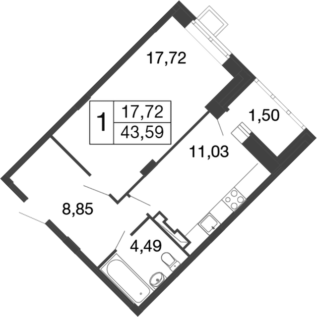 Планировка — Времена года, 1-комн., 42 м²