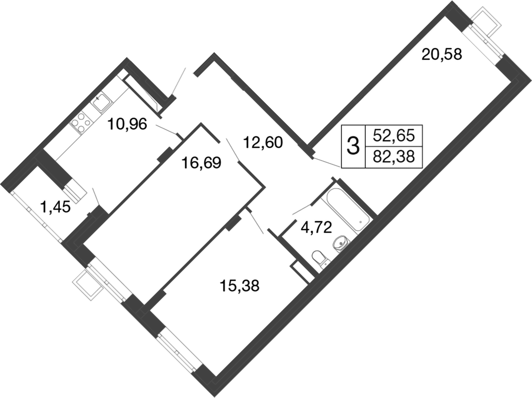Планировка — Времена года, 3-комн., 81 м²