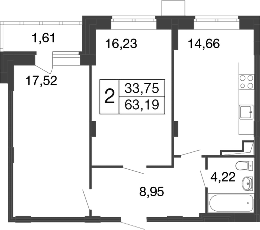 Планировка — Времена года, 2-комн., 62 м²