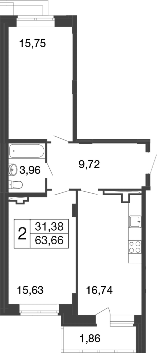 Планировка — Времена года, 2-комн., 62 м²